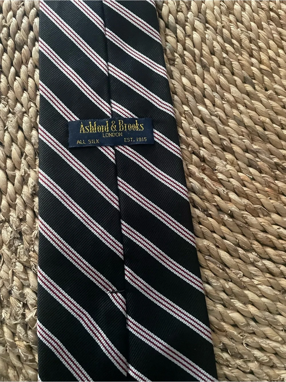 Black Silk Stripe Tie with White and Red Accent